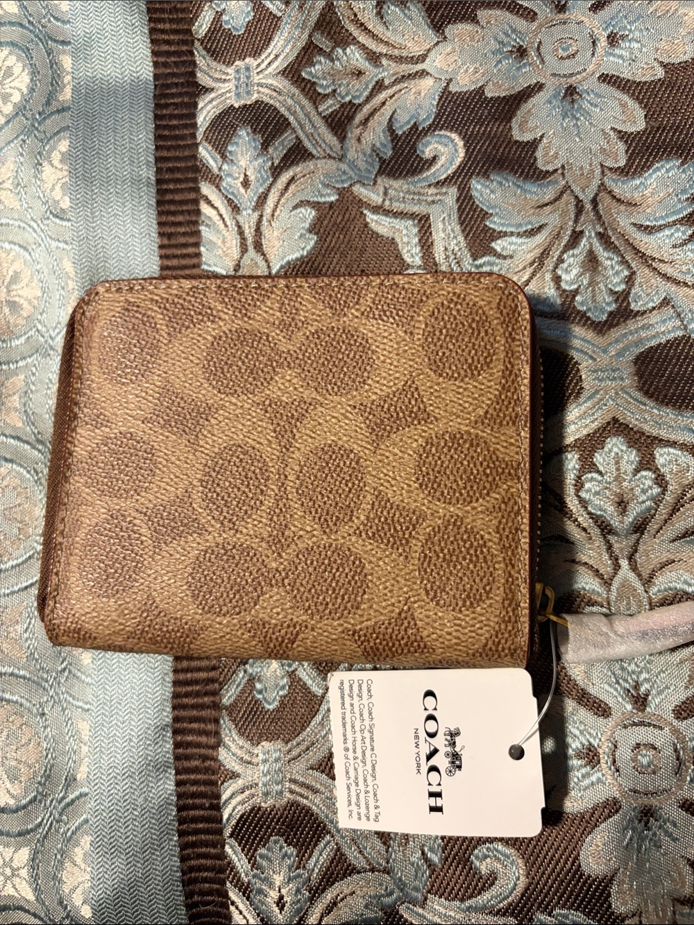 Coach Brown Signature Zip Wallet with Pink, Purple & Blue LOVE Graphic - Picture 6 of 6